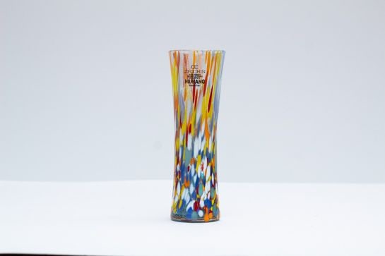 Murano - Glass Vase - Millefiori: Artist: Murano Title: Vase Technique: Glass on Glass size: 6,5 x 18,5 cm. (2,55 x 7,3 inch) Framed: Not framed More Information Murano Glass Vase Light Blue Yellow Oran