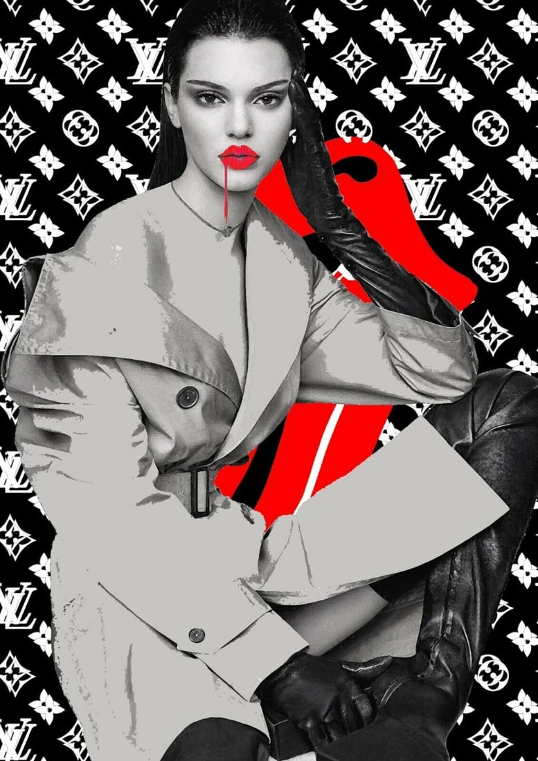 Death NYC - Louis Vuitton Girl Rain coat - Rolling Stones Hand signed: Artist: Death NYC Title: Louis Vuitton Girl Rain coat - Rolling Stones Technique: Graffiti Pop Art Print on Fine art 300 gsm paper size: 45 x 32 cm. (17,7 x 12,6 inch) Framed: Not framed More