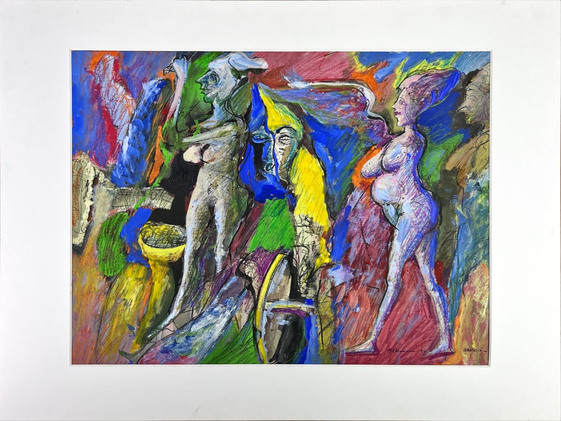 Mihai Chiuaru - Gouache - Hand signed: Artist: Chiuaru, Mihai Title: Grotesca Technique: Gouache on Handmade paper size: 45,5 x 60,5 cm. (17,9 x 23,8 inch) Framed: 60 x 80 cm. (23,6 x 31,5 inch) More Information Mihai Chiuaru is a
