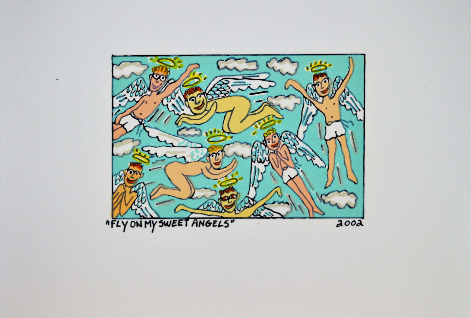 Rizzi, James - Silkscreen: Artist: Rizzi, James Title: Fly on my sweet Angels Technique: Silkscreen on BFK Rives paper size: 11,5 x 14,5 cm. (4,55 x 5,7 inch) Framed: Not framed More Information