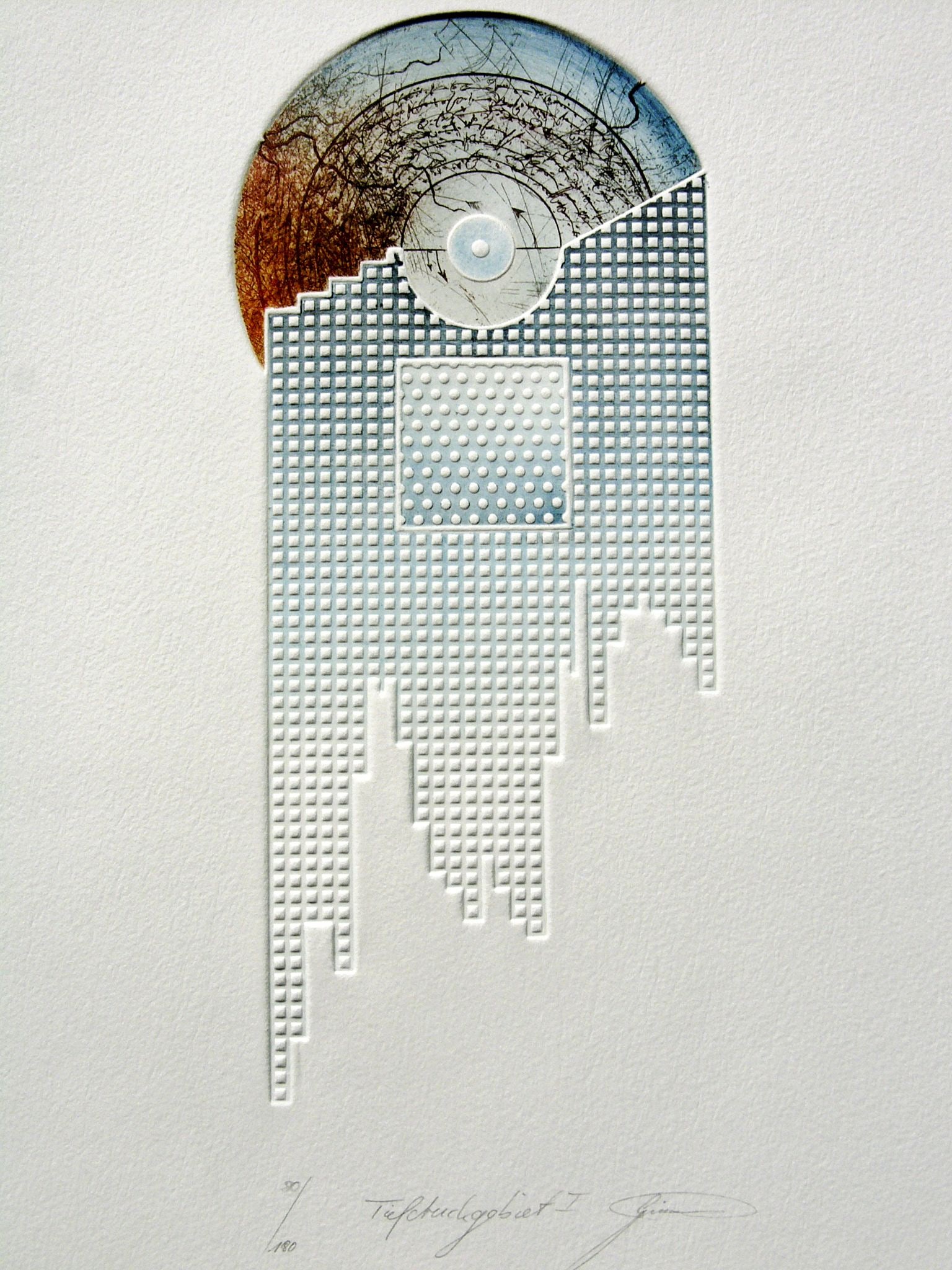 Grimm, Norbert - Lithograph/Embossing Handsigned: Artist: Grimm, Norbert Title: Tiefdruckgebiet I Technique: Lithograph on Bütten, Handmade paper size: 38 x 26 cm. (14,95 x 10,25 inch) Framed: Not framed More Information Hand-Signed and numbered by