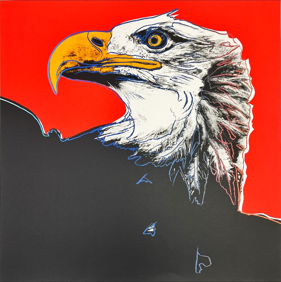Andy Warhol. Bald Eagle from the series Endangered Species - Silkscreen: Artist: Warhol, Andy Title: Bald Eagle from the series Endangered Species Technique: Silkscreen on Museum board (heavy weight paper) size: 96,52 x 96,52 cm. (38 x 38 inch) Framed: Not framed