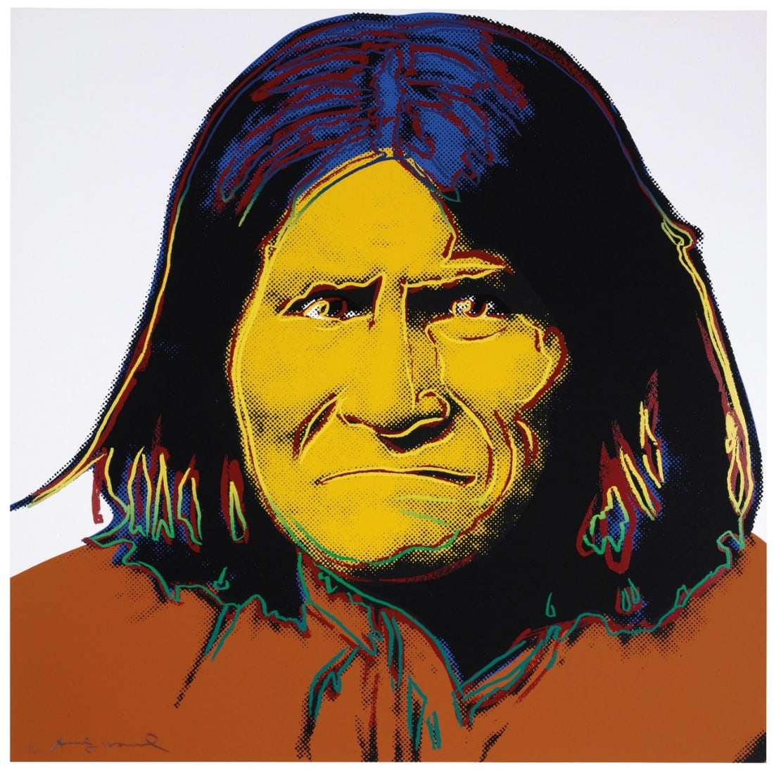 Andy Warhol - Serigraph - Cowboys &Indians - Signed: Artist: Warhol, Andy Title: Cowboys &Indians - Geronimo Technique: Serigraphic on Lenox museum board size: 91,4 x 91,4 cm. (36 x 36 inch) Framed: Not framed More Information</