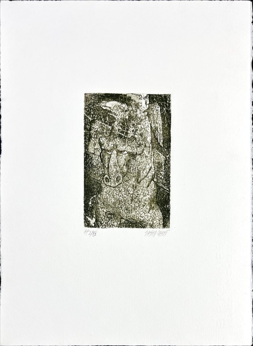 Sasha Meret - Etching - Hand signed: Artist: Meret, Sasha Title: Untitled Technique: Etching on Handmade paper size: 38 x 28,5 cm. (14,95 x 11,2 inch) Framed: Not framed More Information Sasha Meret was born in, Romania in 1955. He