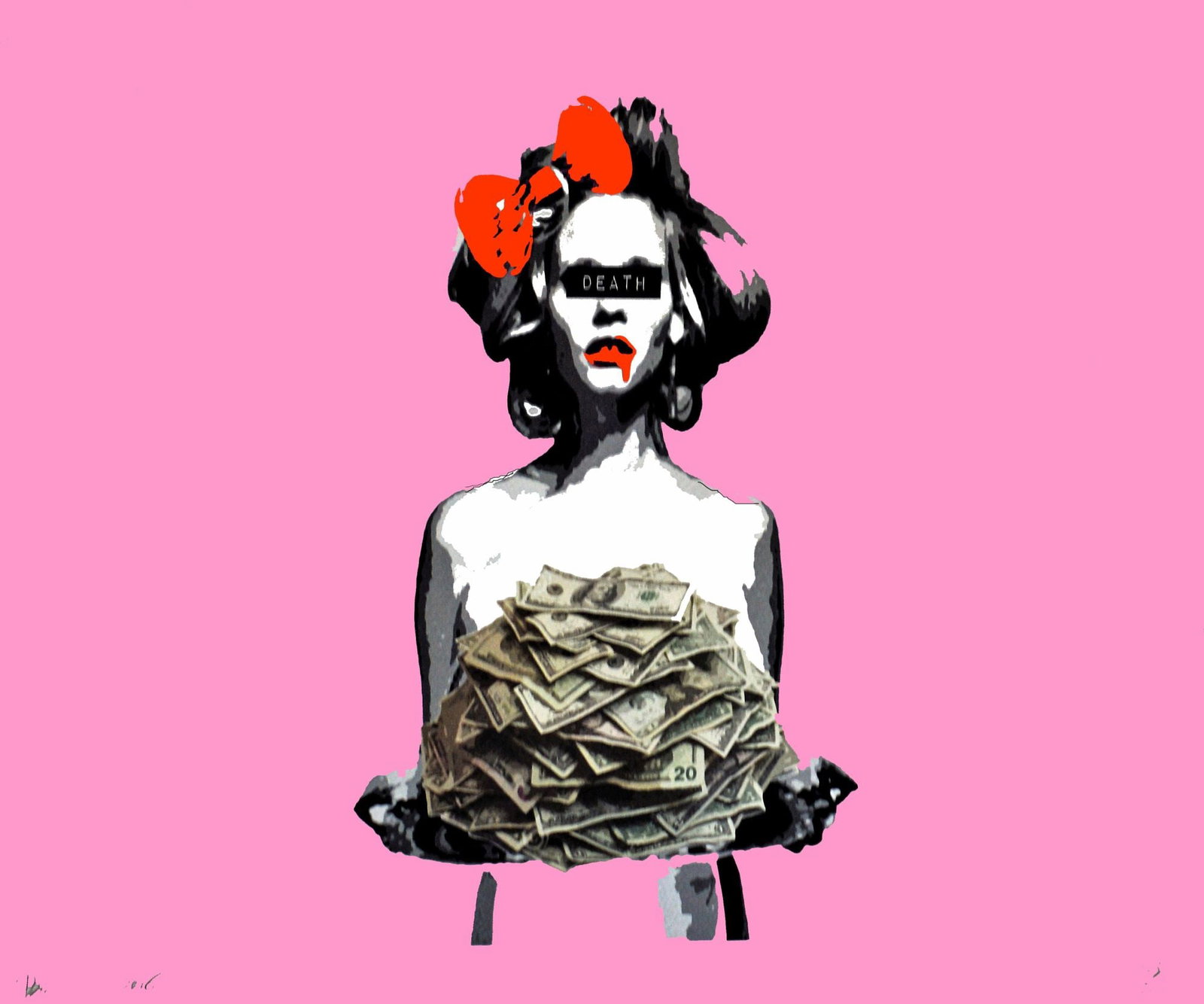 Death NYC - Silkscreen.: Artist: Death NYC Title: Waitress Money PR Technique: Silkscreen on Fine art 300 gsm paper size: 45 x 32 cm. (17,7 x 12,6 inch) Framed: Not framed More Information Hand
