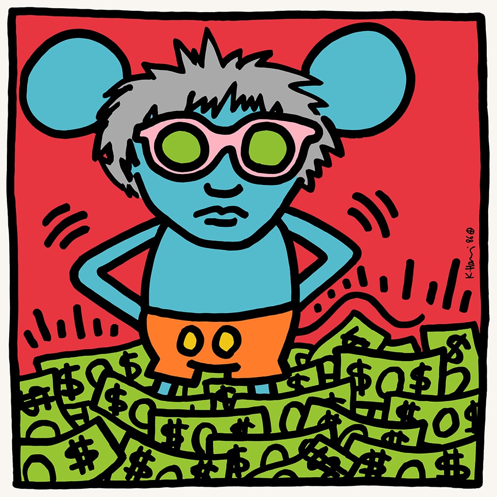 Keith Haring - Screenprint - Signed: Artist: Haring, Keith Title: Andy Mouse Technique: Screenprint on Lenox museum board size: 91,4 x 91,4 cm. (36 x 36 inch) Framed: Not framed More Information Keith Haring 1958-1990 Signed in the