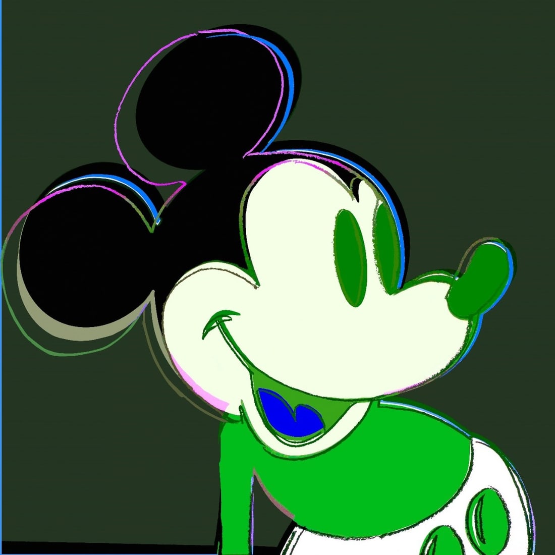 Andy Warhol - Myths - Mickey Mouse - Screenprint with Diamond Dust: Artist: Warhol, Andy Title: Mickey Mouse Technique: Screenprint on Lenox museum board size: 96,5 x 96,5 cm. (38 x 38 inch) Framed: Not framed More Information Andy Warhol - Mickey Mouse.Unique