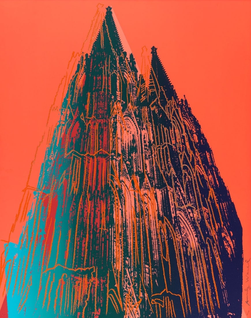 Andy Warhol - Cologne Cathedral (red) - Screenprint with Diamond Dust: Artist: Warhol, Andy Title: Cologne Cathedral (red) Technique: Screenprint on Lenox museum board size: 100 x 80 cm. (39,35 x 31,5 inch) Framed: Not framed More Information