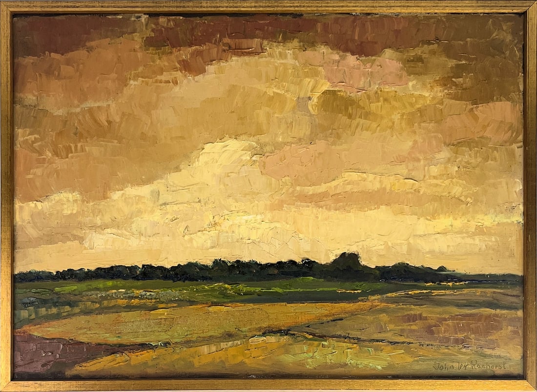 John ter Reehorst - Oil Painting on canvas - Hand signed: Artist: Reehorst, John ter Title: Weidelandschap bij avondrood Technique: Oil painting on Canvas size: 50 x 70 cm. (19,7 x 27,55 inch) Framed: 53,5 x 73,5 cm. (21,05 x 28,95 inch)