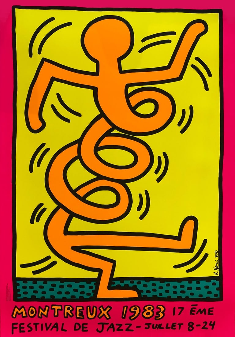 Keith Haring - Poster Montreux Jazz Festival 1983 - Signed: Artist: Haring, Keith Title: Montreux Jazz Festival 1983 II Technique: Poster on Heavy smooth paper size: 100 x 70 cm. (39,35 x 27,55 inch) Framed: Not framed More Information