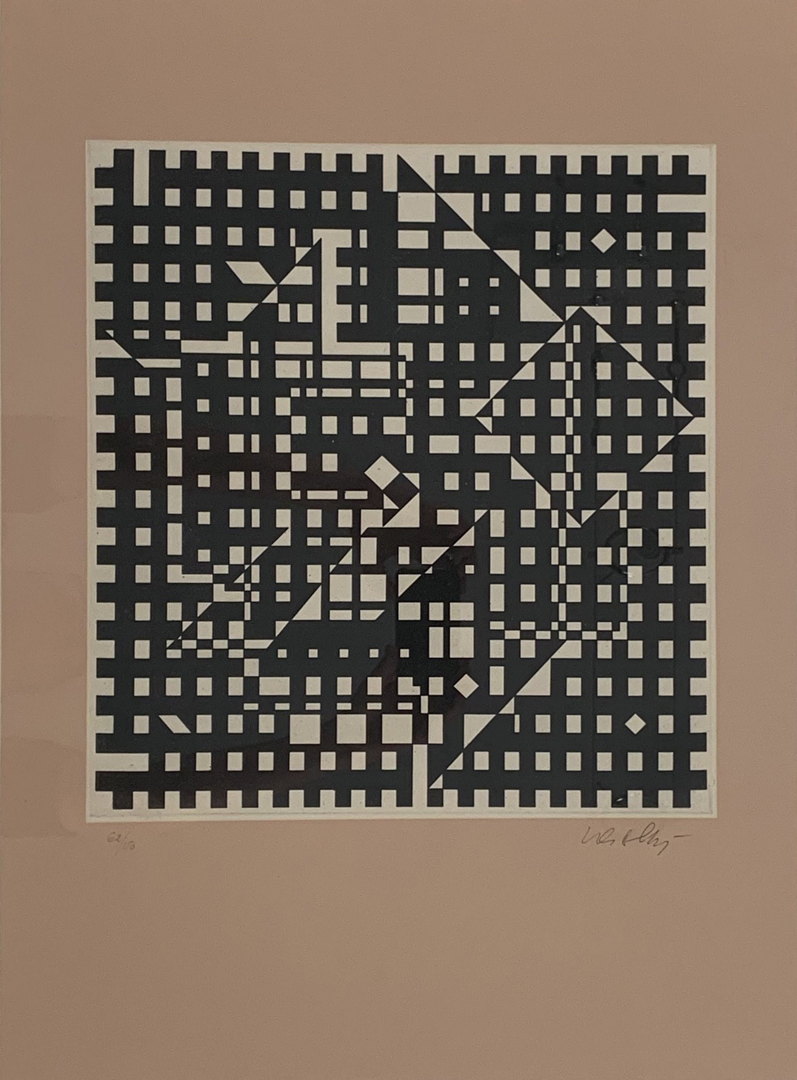 Vasarely, Victor - Hand-Signed. Etching.: Artist: Vasarely, Victor Title: Composition Technique: Etching on Arches paper size: 106 x 81 cm. (41,75 x 31,9 inch) More Information Hand-Signed by the Artist. The frame (brown