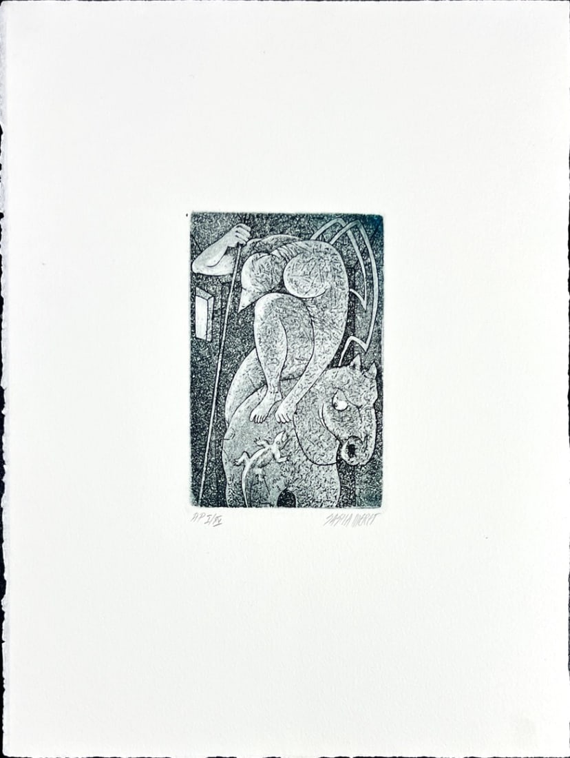 Sasha Meret - Etching - Hand signed: Artist: Meret, Sasha Title: Untitled Technique: Etching on Handmade paper size: 38 x 28,5 cm. (14,95 x 11,2 inch) Framed: Not framed More Information Sasha Meret was bo