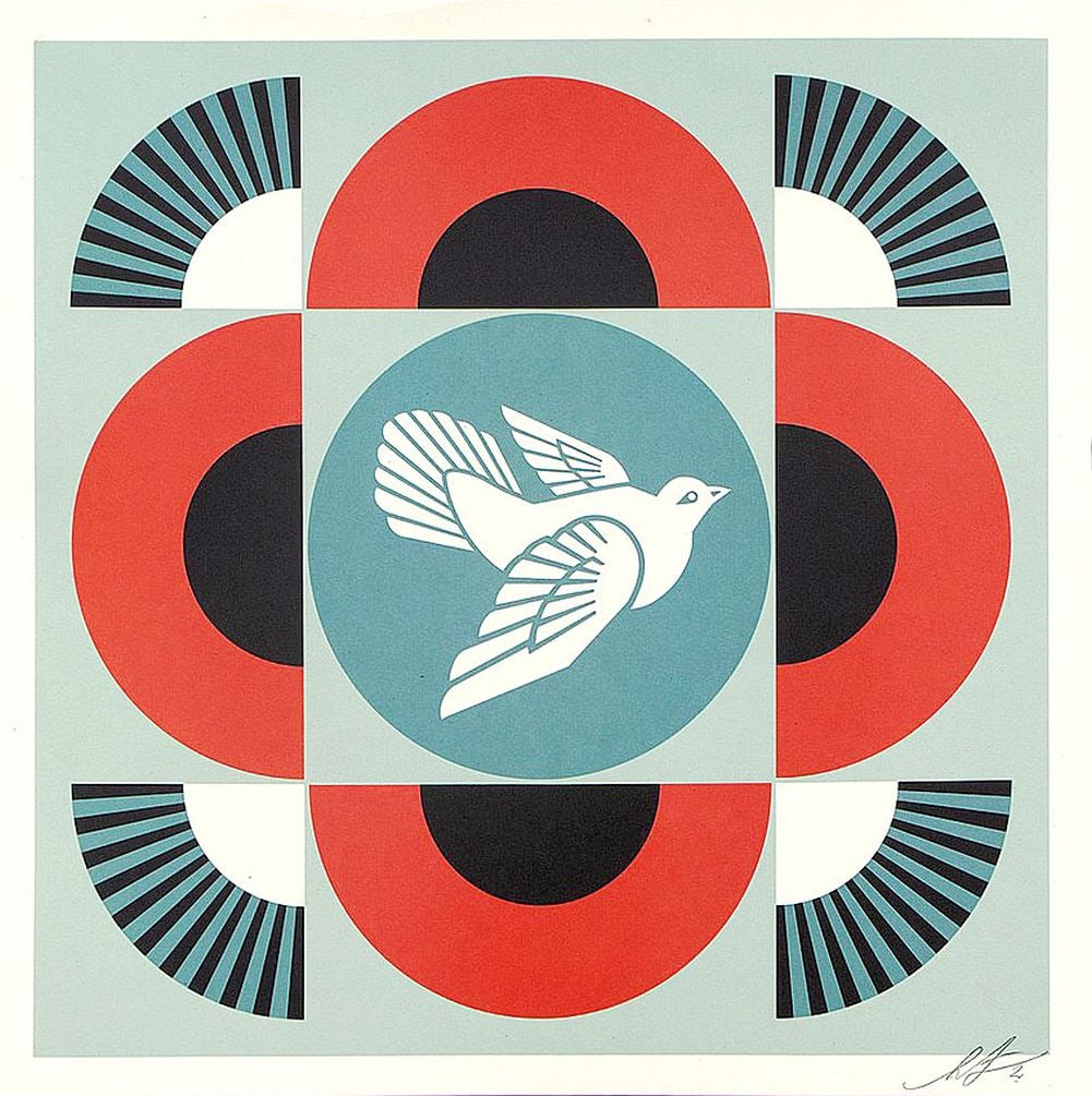 Fairey, Shepard - Geometric Dove Red - Hand-signed: Artist: Fairey, Shepard Title: Geometric Dove Red Technique: Offset lithograph on Speckle tone paper size: 61 x 61 cm. (24 x 24 inch) Framed: Not framed More Information