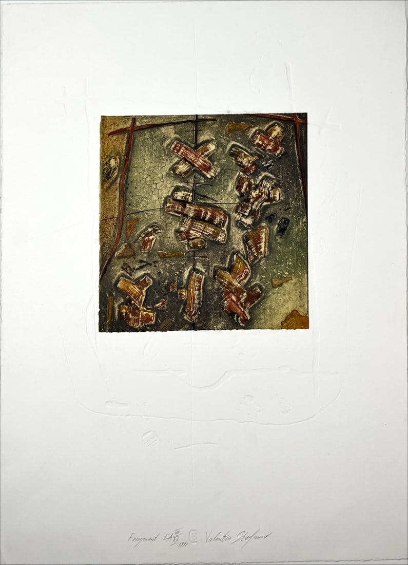 Valentin Stefanov - Etching/Embossing - Hand signed: Artist: Stefanov Atanasov, Valentin Title: Fragment Technique: Etching on Handmade paper size: 65 x 50 cm. (25,6 x 19,7 inch) Framed: Not framed More Information Valent