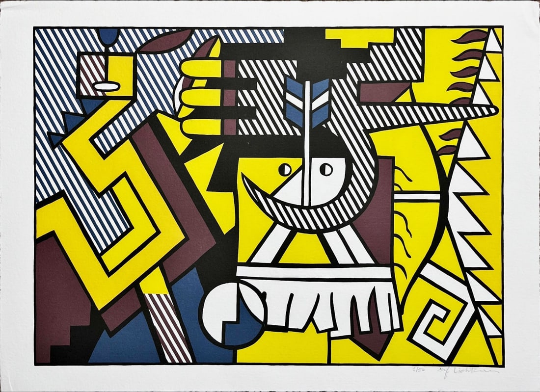 Lichtenstein, Roy, after - Hand-Signed - Lithograph: Artist: Lichtenstein Roy, after Title: American Indian Theme VI Technique: Lithograph on Handmade paper size: 35 x 50 cm. (13,8 x 19,7 inch) Framed: Not framed More Information