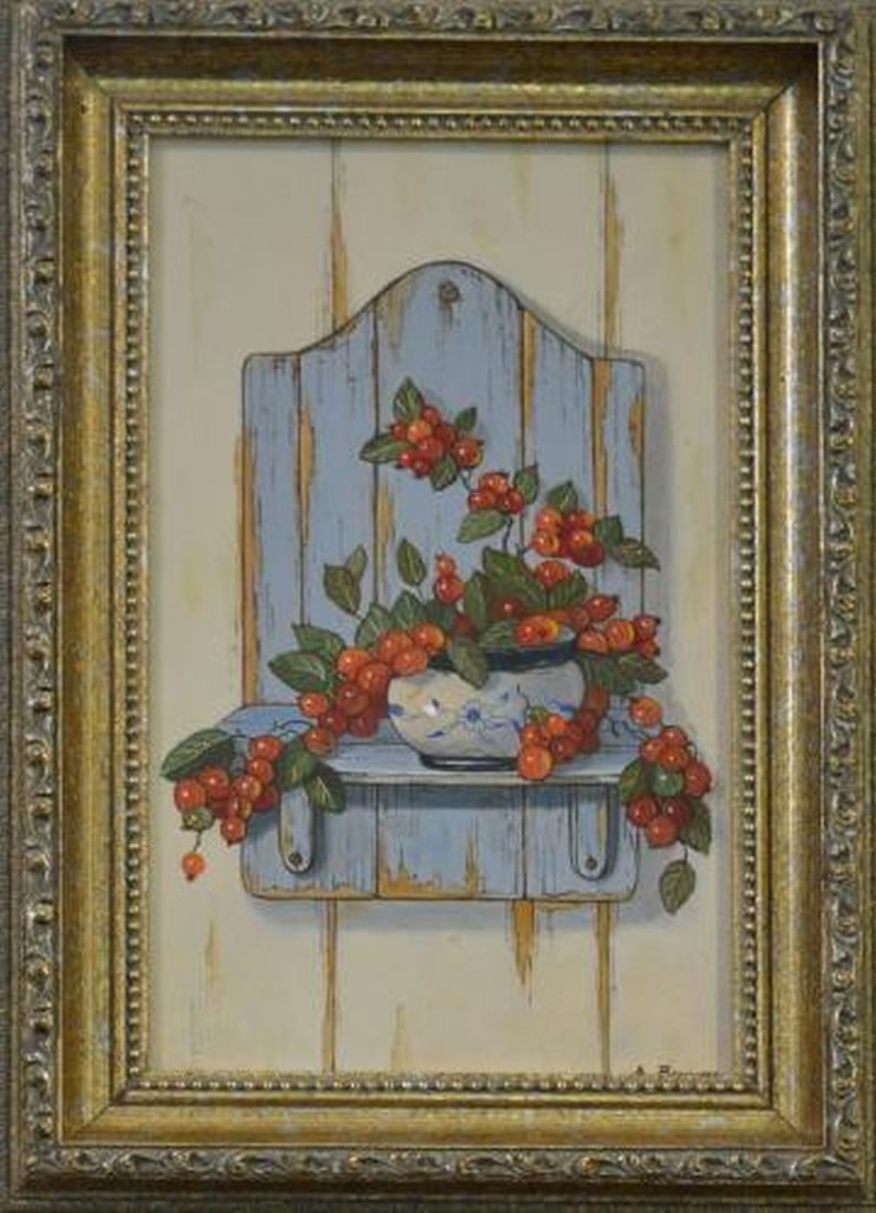 Brouwer, A. - Oil Painting: Artist: Brouwer, A. Title: Stilleven met kruisbessen Technique: Oil painting on Panel size: 38 x 26 cm. (14,95 x 10,25 inch) More Information Dutch painter A. Brouwer, hand-signed. Oil painting on