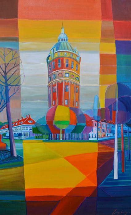 Wing, Lony - Acryl Painting - Handsigned: Artist: Wing, Lony Title: Watertoren Groningen Technique: Acrylic painting on Canvas size: 120 x 70 cm. (47,25 x 27,55 inch) More Information Hand signature by the Artist. Comes