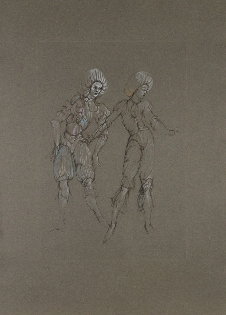 Fini, Leonor - Etching: Artist: Fini, Leonor Title: Scène de Théâtre Technique: Etching on Handmade paper size: 67,5 x 49 cm. (26,55 x 19,3 inch) Framed: Not framed More Information Hand-Signe
