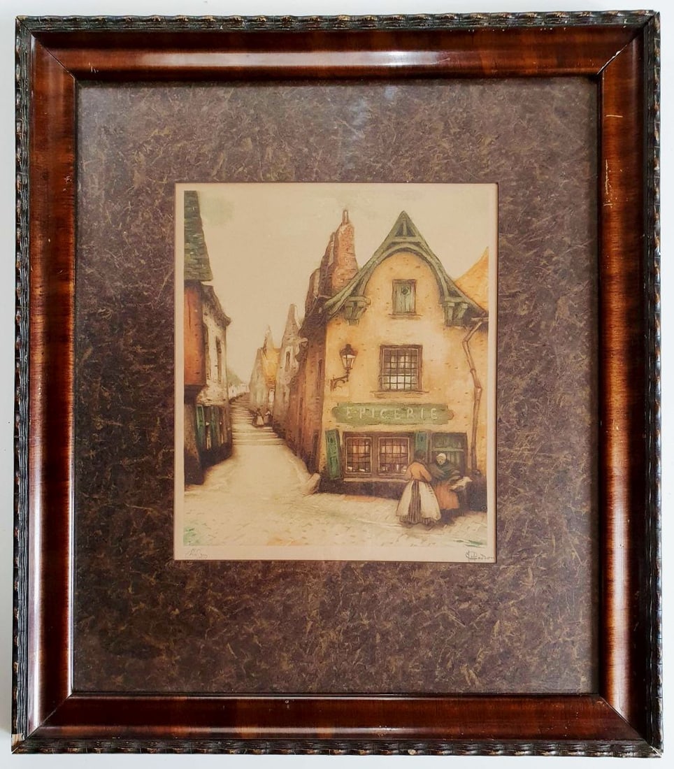 Codron, Jef - Etching/Aquatint: Artist: Codron, Jef Title: Epicerie à Bruxelles Technique: Watercolor on Arches paper size: 50 x 44 cm. (19,7 x 17,3 inch) More Information Hand-Signed in pencil by the artist. Completely framed.