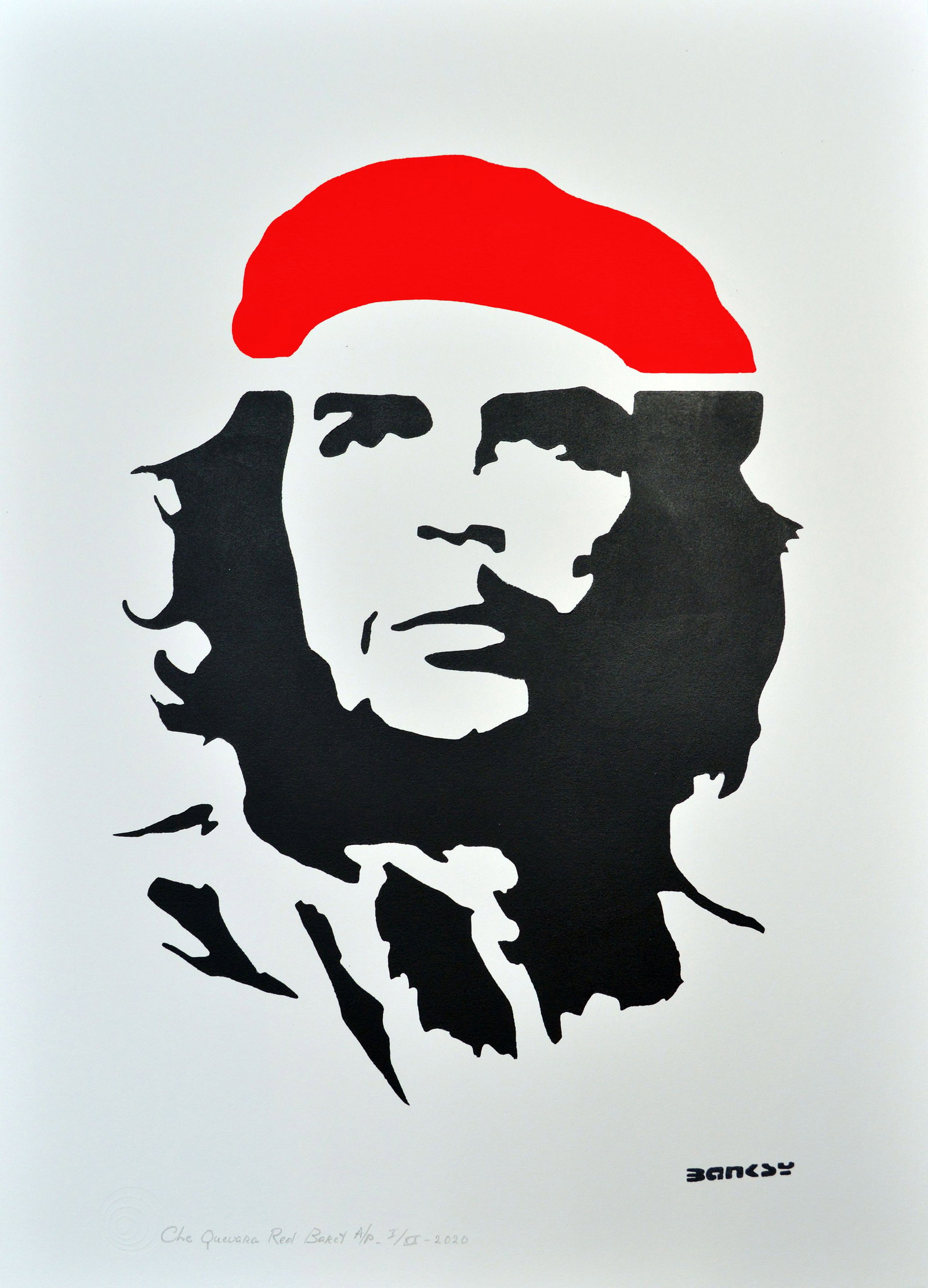 Banksy, after - Stencil / Spray.: Artist: Banksy, after Title: Che Guevara Red Beret Technique: Stencil/Spray on Arches paper 360 g size: 70 x 50 cm. (27,55 x 19,7 inch) Framed: Not framed More Information Title: Che Guevara Red