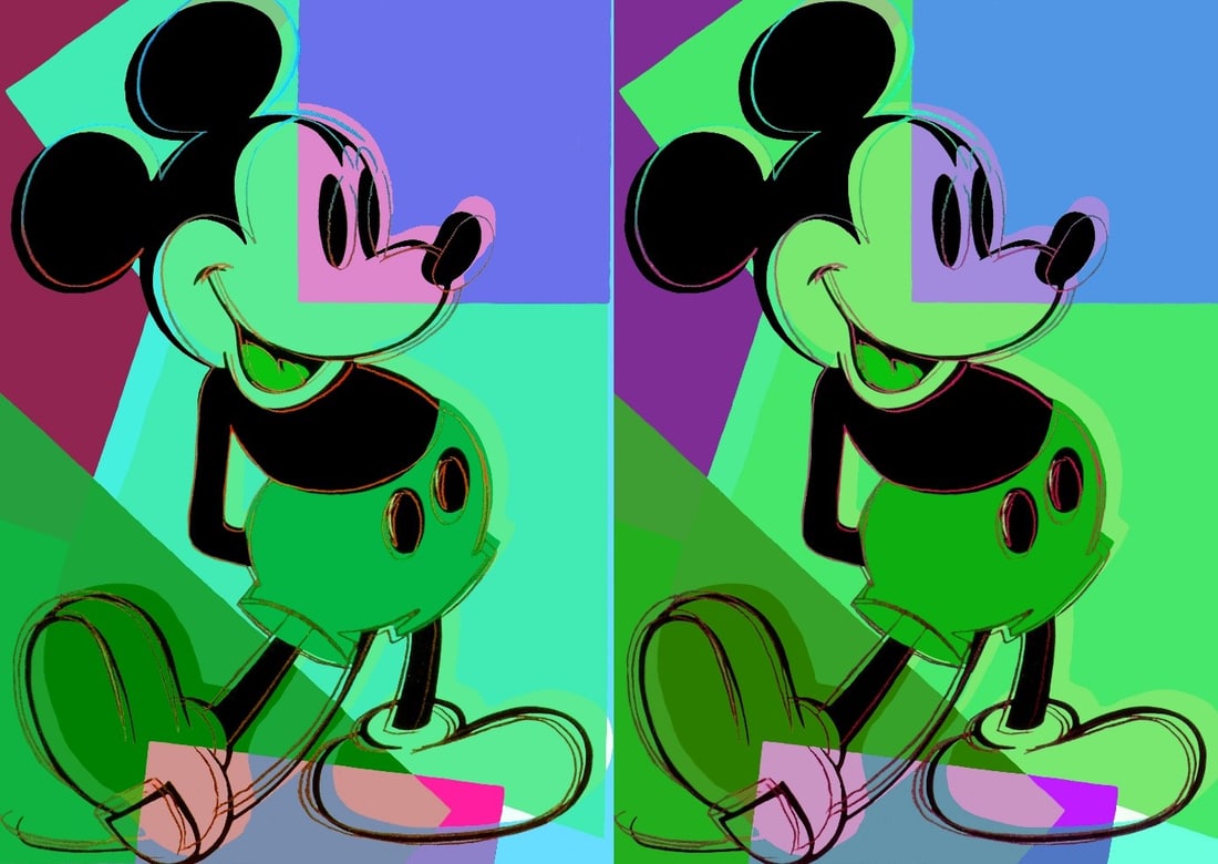 Andy Warhol - Double Mickey Mouse - Screenprint with Diamond Dust: Artist: Warhol, Andy Title: Double Mickey Mouse Technique: Screenprint on Lenox museum board size: 109,2 x 77,5 cm. (43 x 30,5 inch) Framed: Not framed More Information