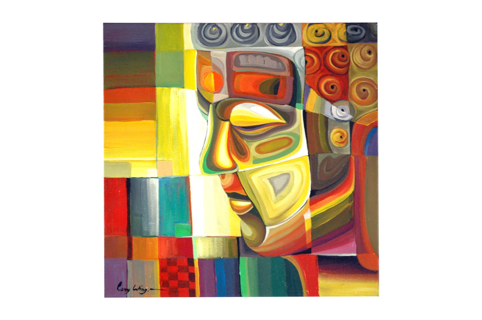 Wing, Lony - Acryl Painting - Handsigned: Artist: Wing, Lony Title: Budha Face IV Technique: Acrylic painting on Canvas size: 40 x 40 cm. (15,75 x 15,75 inch) More Information Hand signature by the Artist. Comes with COA. About the artist