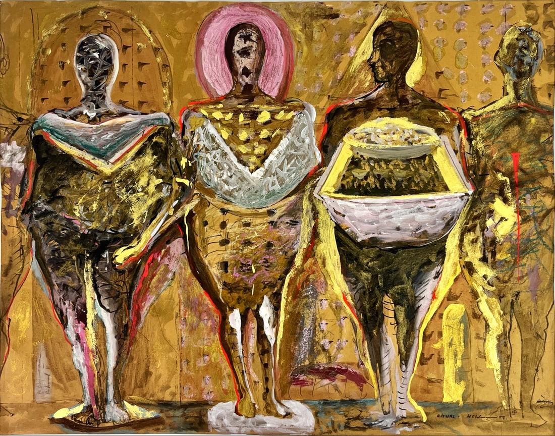 Mihai Chiuaru - Mixed Techniques - Hand signed: Artist: Chiuaru, Mihai Title: Ritual Technique: Mixed techniques on Handmade paper size: 61,5 x 80 cm. (24,2 x 31,5 inch) Framed: Not framed More Information Mihai Chiu