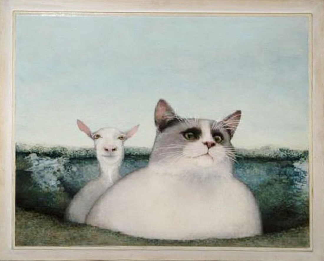 Boonstra (Trimbach), Anneke - Oil painting - Handsigned: Artist: Boonstra (Trimbach), Anneke Title: Poes met Sik Technique: Oil painting on Panel size: 30 x 36 cm. (11,8 x 14,15 inch) Framed: Not framed More Information Beaut