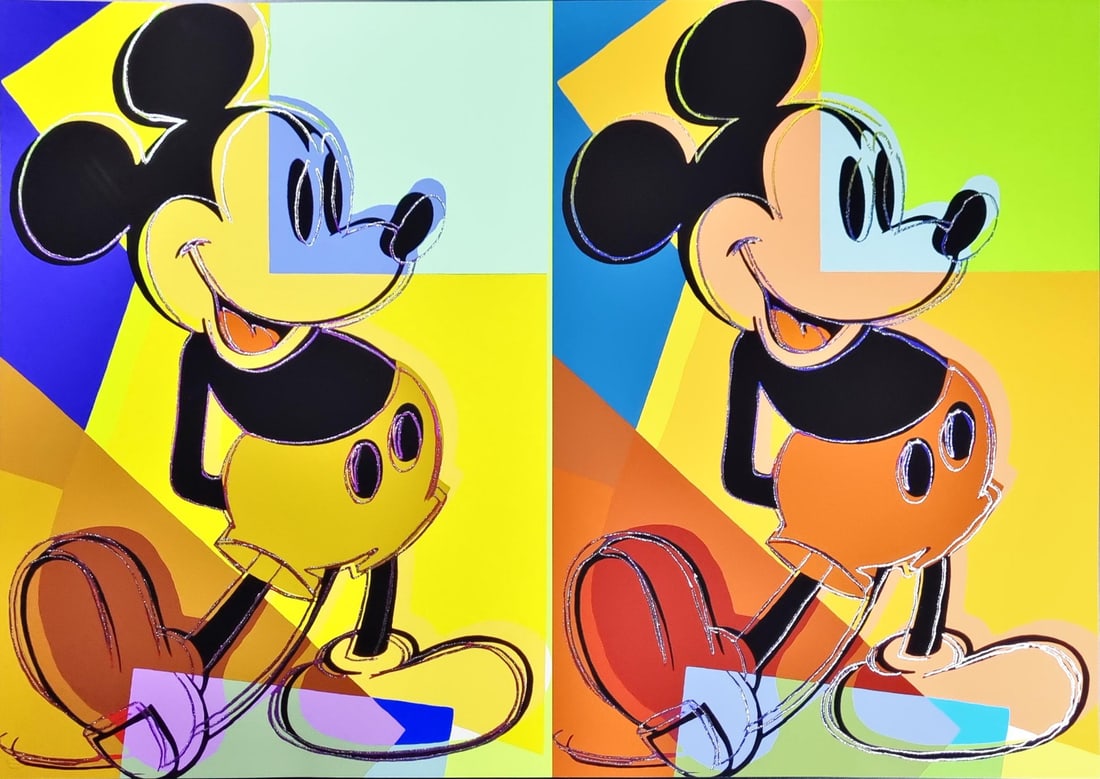 Andy Warhol - Double Mickey Mouse - Silkscreen: Artist: Warhol, Andy Title: Double Mickey Mouse Technique: Silkscreen on Lenox museum board size: 77,2 x 109,2 cm. (30,4 x 43 inch) Framed: Not framed More Information