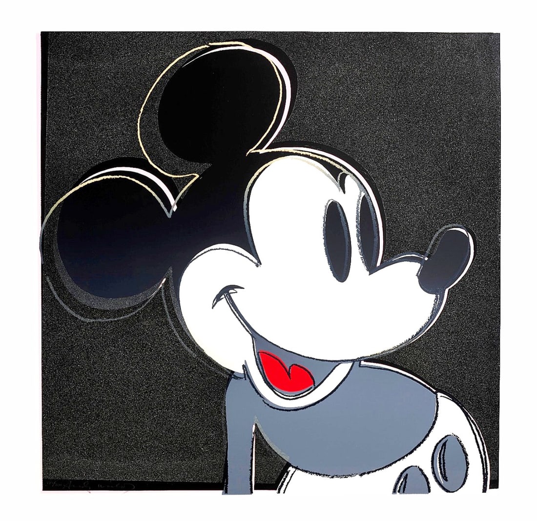 Andy Warhol - Myths - Mickey Mouse - Screenprint with Diamond Dust: Artist: Warhol, Andy Title: Mickey Mouse Technique: Screenprint on Lenox museum board size: 96,5 x 96,5 cm. (38 x 38 inch) Framed: Not framed More Information Andy Warh