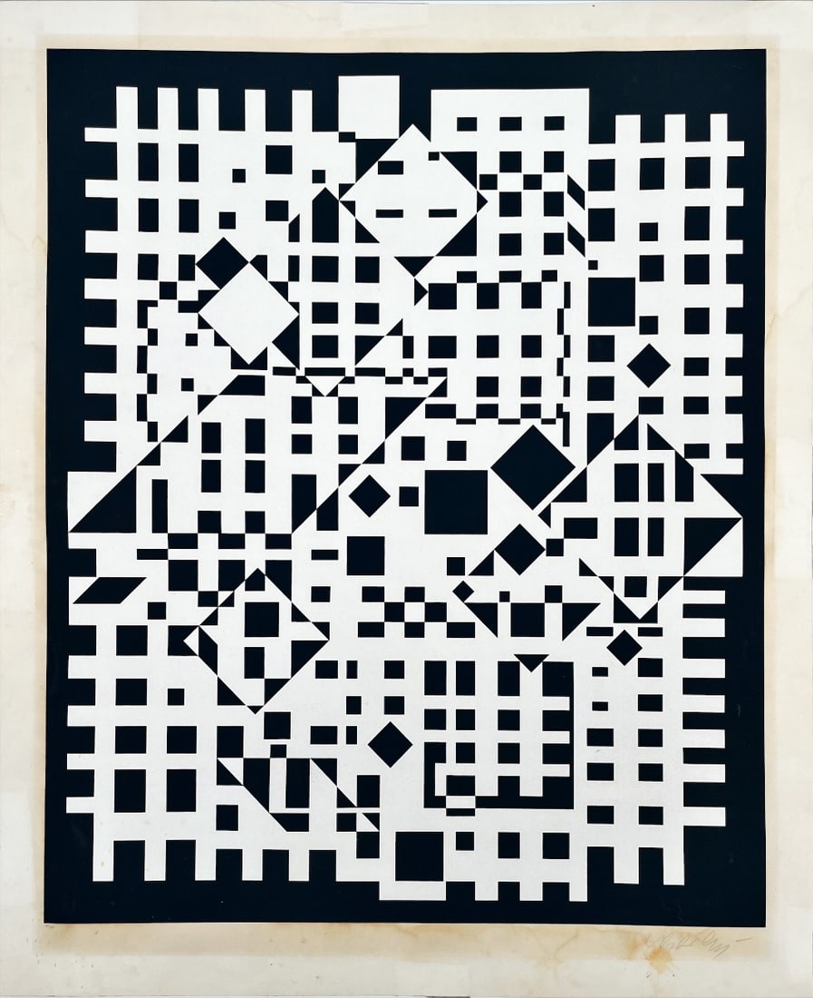 Vasarely, Victor - Silkscreen - Hand-signed - Composition: Artist: Vasarely, Victor Title: Composition Technique: Silkscreen on BFK Rives paper size: 80 x 67 cm. (31,5 x 26,4 inch) Framed: Not framed More Information Hand-Signe