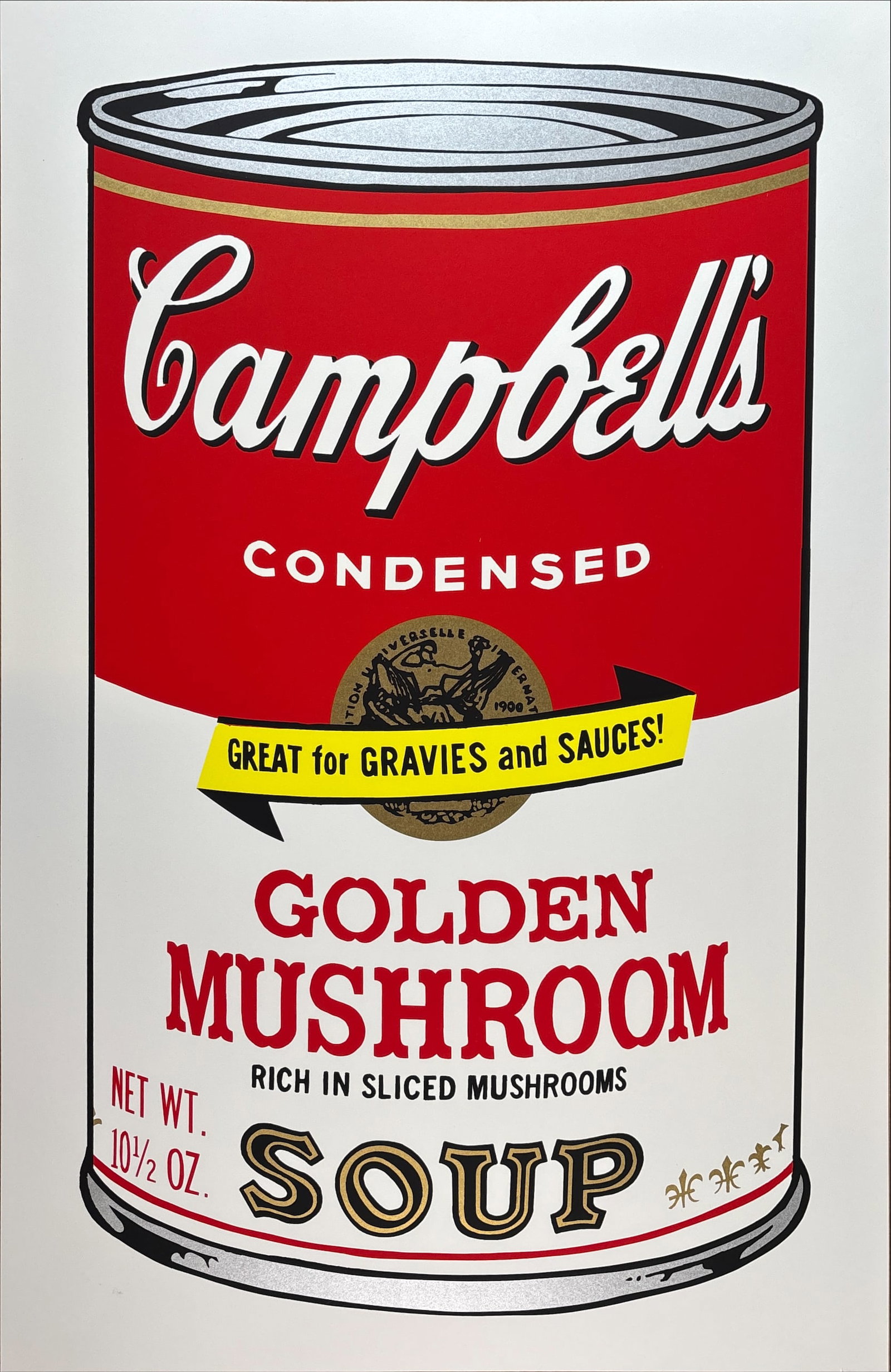 Andy Warhol - Campbells Soup - Golden Mushroom - Silkscreen: Artist: Warhol, Andy Title: Campbells Soup - Golden Mushroom Technique: Silkscreen on Museum board (heavy weight paper) size: 89 x 58,5 cm. (35,05 x 23,05 inch) Framed: Not framed More Information