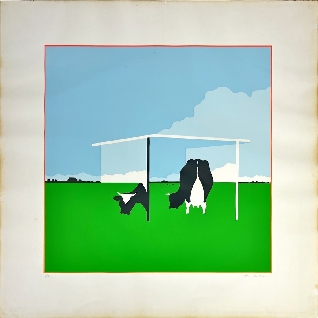 Jansen, Han - Silkscreen - Handsigned: Artist: Jansen, Han Title: Nederlands landschap met koeien Technique: Silkscreen on Handmade paper size: 70 x 70 cm. (27,55 x 27,55 inch) Framed: Not framed More Information Hand-Signed, titled, and