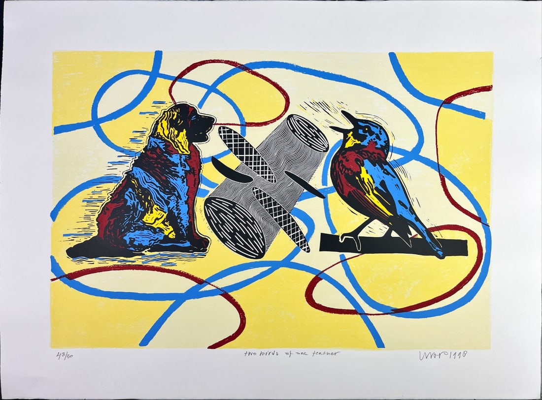 Hans Wap - Lithograph - Hand signed: Artist: Wap, Hans Title: Two Birds of one Feather Technique: Silkscreen on Handmade paper size: 56,5 x 76 cm. (22,25 x 29,9 inch) Framed: Not framed More Information Ha