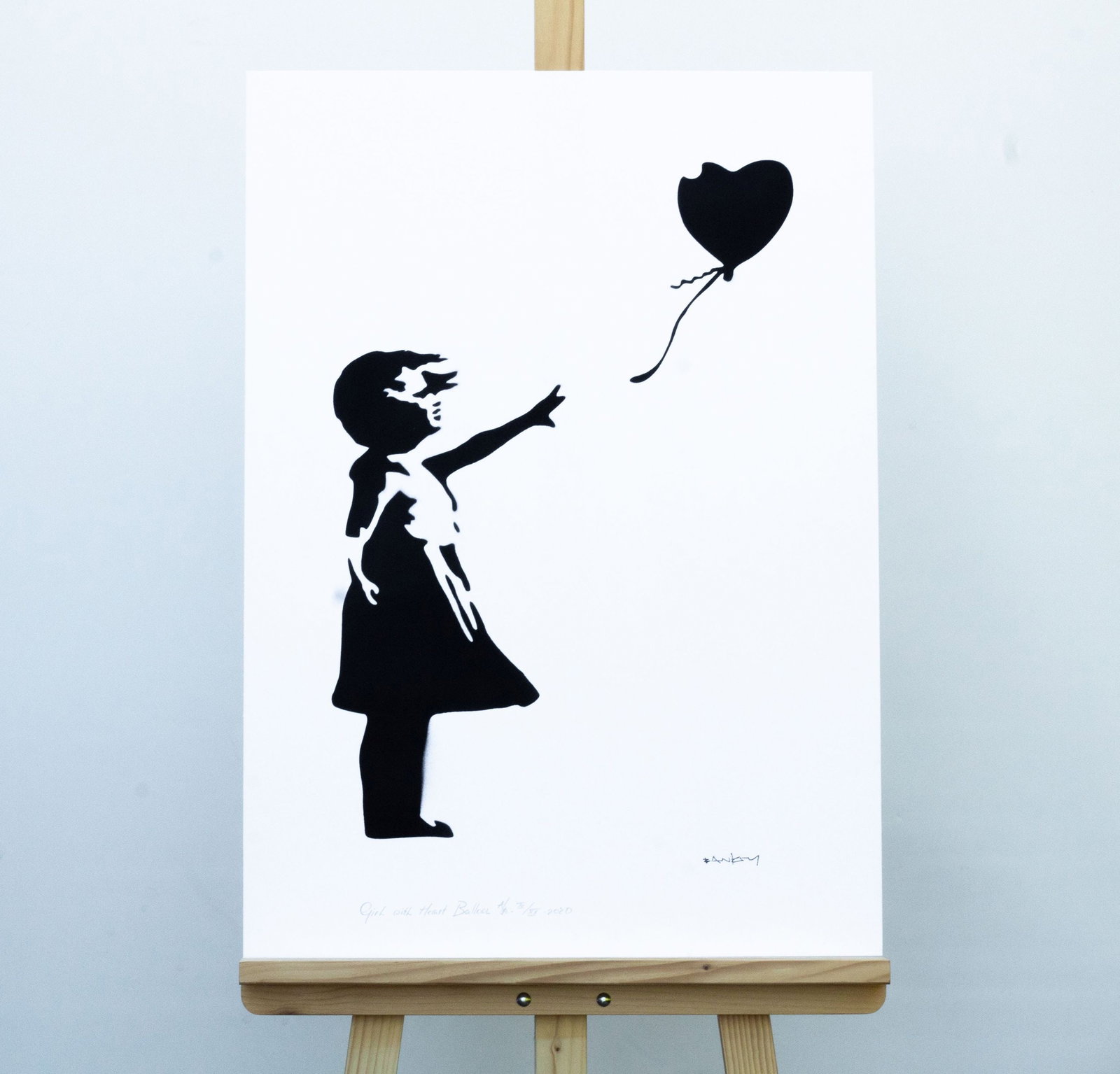 Banksy, after - Stencil / Spray.: Artist: Banksy, after Title: Girl with Heart Balloon Technique: Stencil/Spray on Arches paper 360 g size: 70 x 50 cm. (27,55 x 19,7 inch) Framed: Not framed More Information</