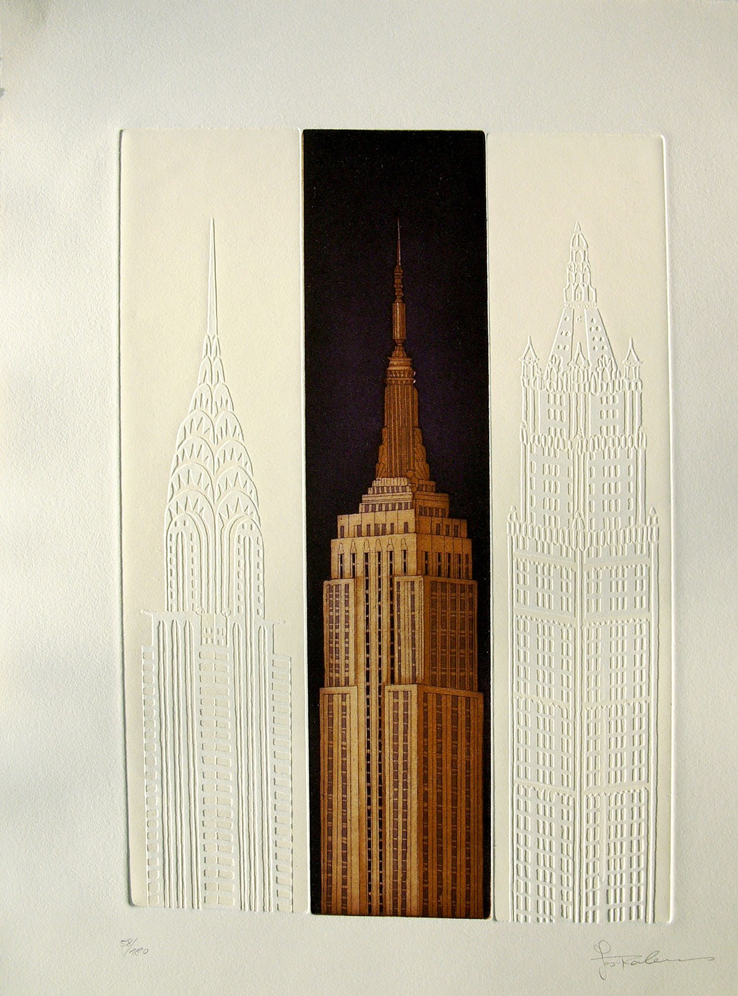 Robers, Jos - Lithograph/Embossing.: Artist: Robers, Jos Title: Empire State Building Technique: Lithograph on BFK Rives paper size: 54 x 44 cm. (21,25 x 17,3 inch) Framed: Not framed More Information Hand