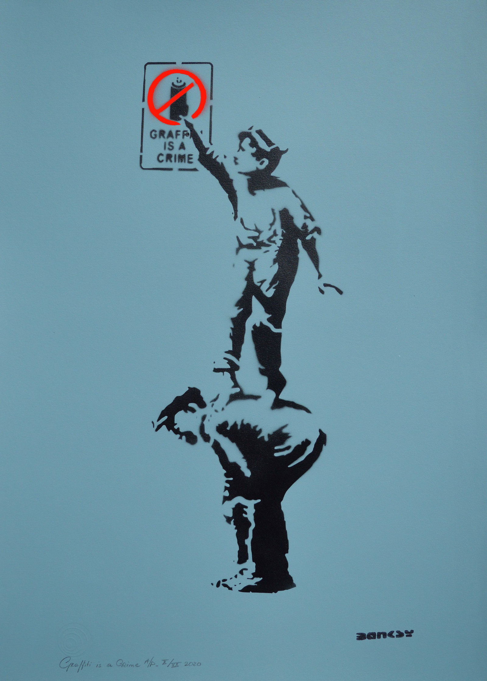 Banksy, after - Stencil / Spray.: Artist: Banksy, after Title: Graffiti is a Crime Technique: Stencil/Spray on Arches paper 360 g size: 70 x 50 cm. (27,55 x 19,7 inch) Framed: Not framed More Information Title: Graffiti is a Crime.