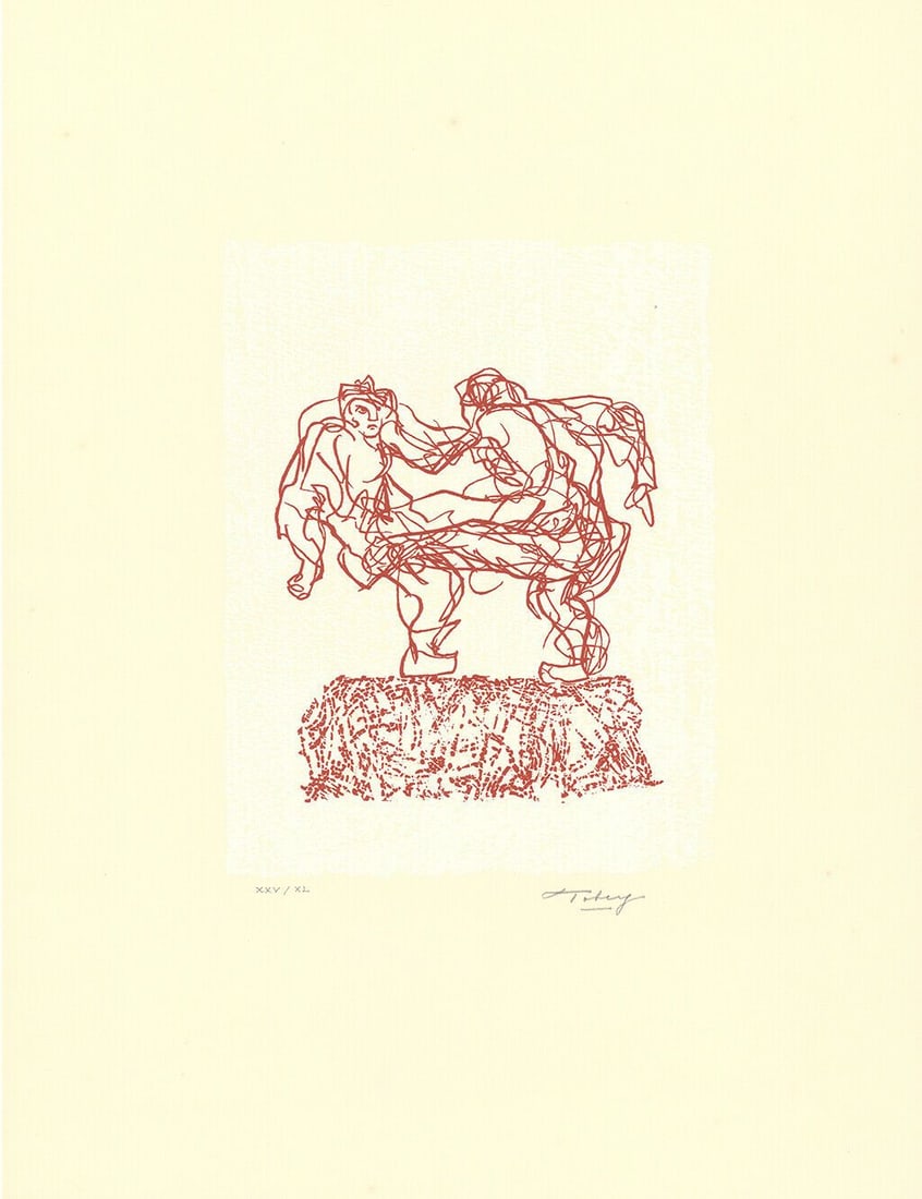 Tobey, Mark - Silkscreen - Handsigned: Artist: Tobey, Mark Title: Folk Dance on Independence Day Technique: Silkscreen on BFK Rives paper size: 66 x 50,5 cm. (26 x 19,9 inch) Framed: Not framed More Information Hand-Signed and numbered in