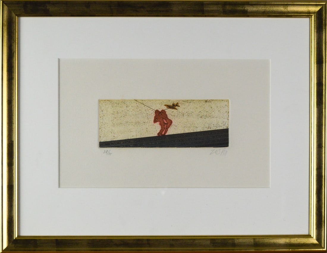 Zush, Evru - Etching - Handsigned: Artist: Zush, Evru Title: Untitled Technique: Etching on Arches paper size: 33,5 x 43,5 cm. (13,2 x 17,15 inch) More Information Hand-Signed, numbered, fully framed with Passe-Pa