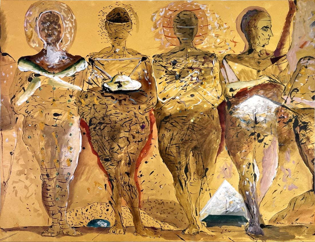 Mihai Chiuaru - Gouache - Hand signed: Artist: Chiuaru, Mihai Title: Ritual Technique: Gouache on Handmade paper size: 58,5 x 77,5 cm. (23,05 x 30,5 inch) Framed: Not framed More Information Mihai Chiuaru is