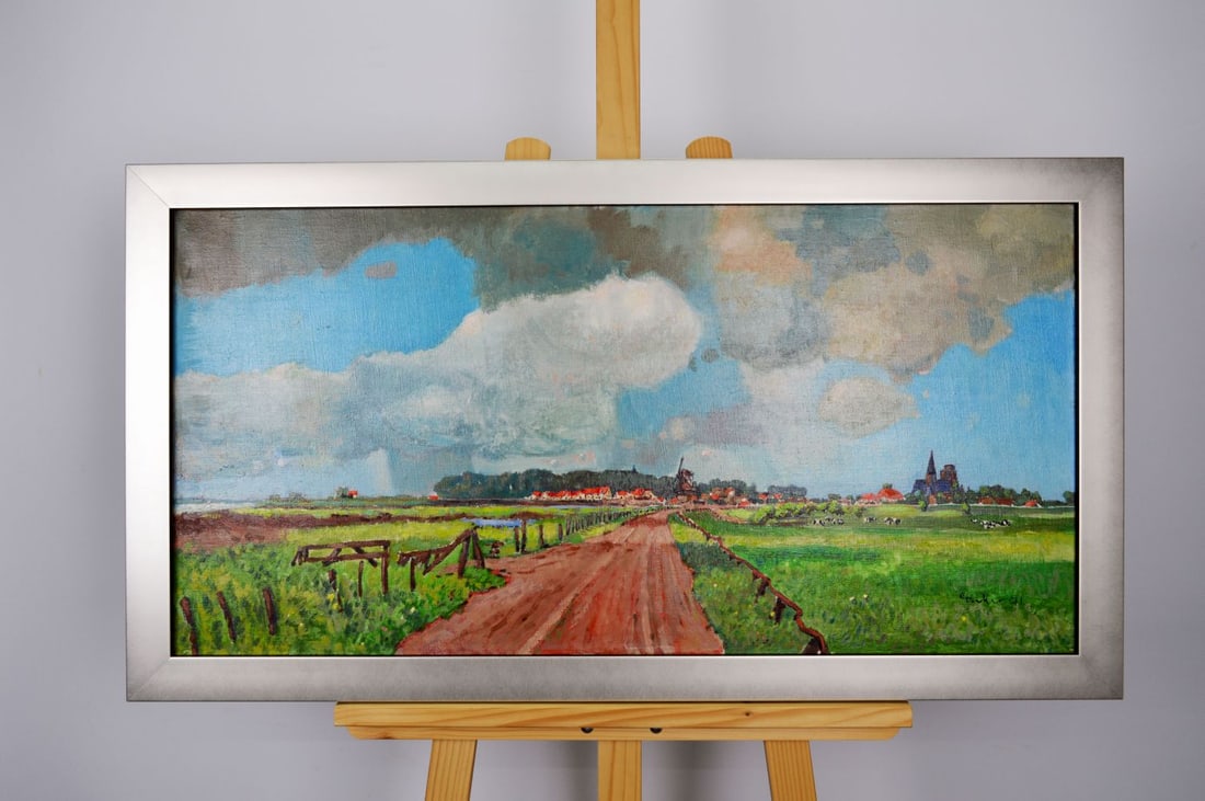 Gruker - Oil Painting.: Artist: Gruker Title: Landschap Technique: Oil painting on Canvas size: 40 x 80 cm. (15,75 x 31,5 inch) More Information Handsigned, come with nice frame. Dutch painter of Dutch school. About the
