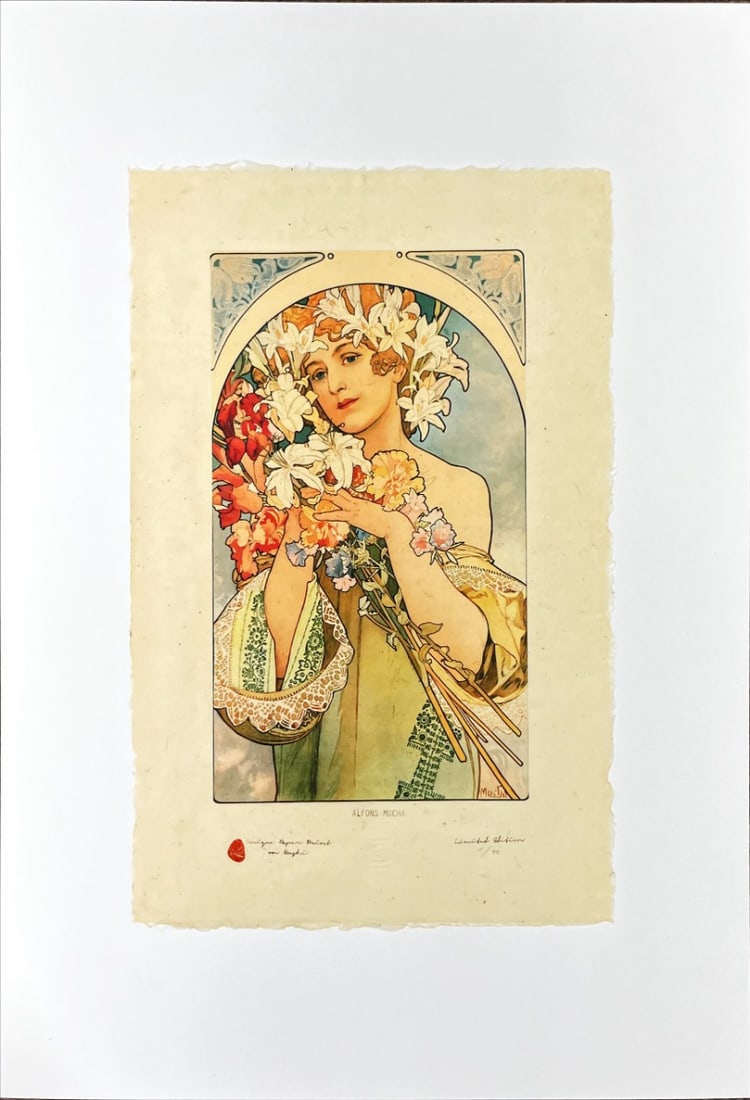 Mucha, Alphonse - Lithograph - Handnumbered: Artist: Mucha, Alphonse Title: Flower Technique: Lithograph on Japanese rice paper size: 49 x 32 cm. (19,3 x 12,6 inch) Framed: Not framed More Information ALPHONSE MUC