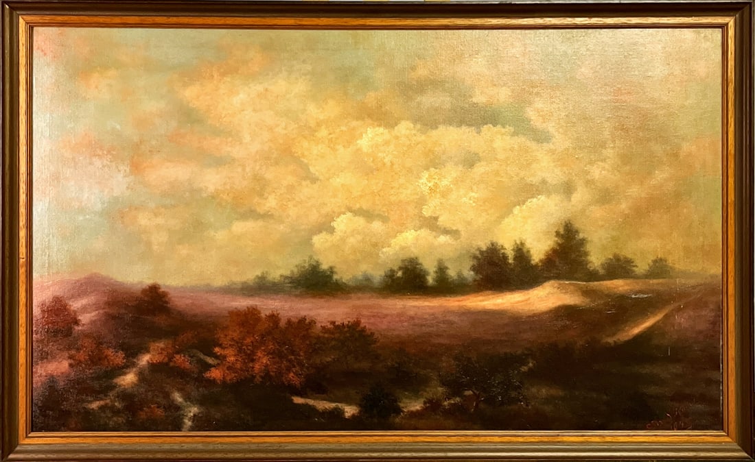 C.J. van der Hout - Oil Painting - Hand signed: Artist: Hout, C.J. van der Title: Dune landscape Technique: Oil painting on Canvas size: 63 x 108 cm. (24,8 x 42,5 inch) Framed: 70 x 115 cm. (27,55 x 45,3 inch) More Information Great painting from