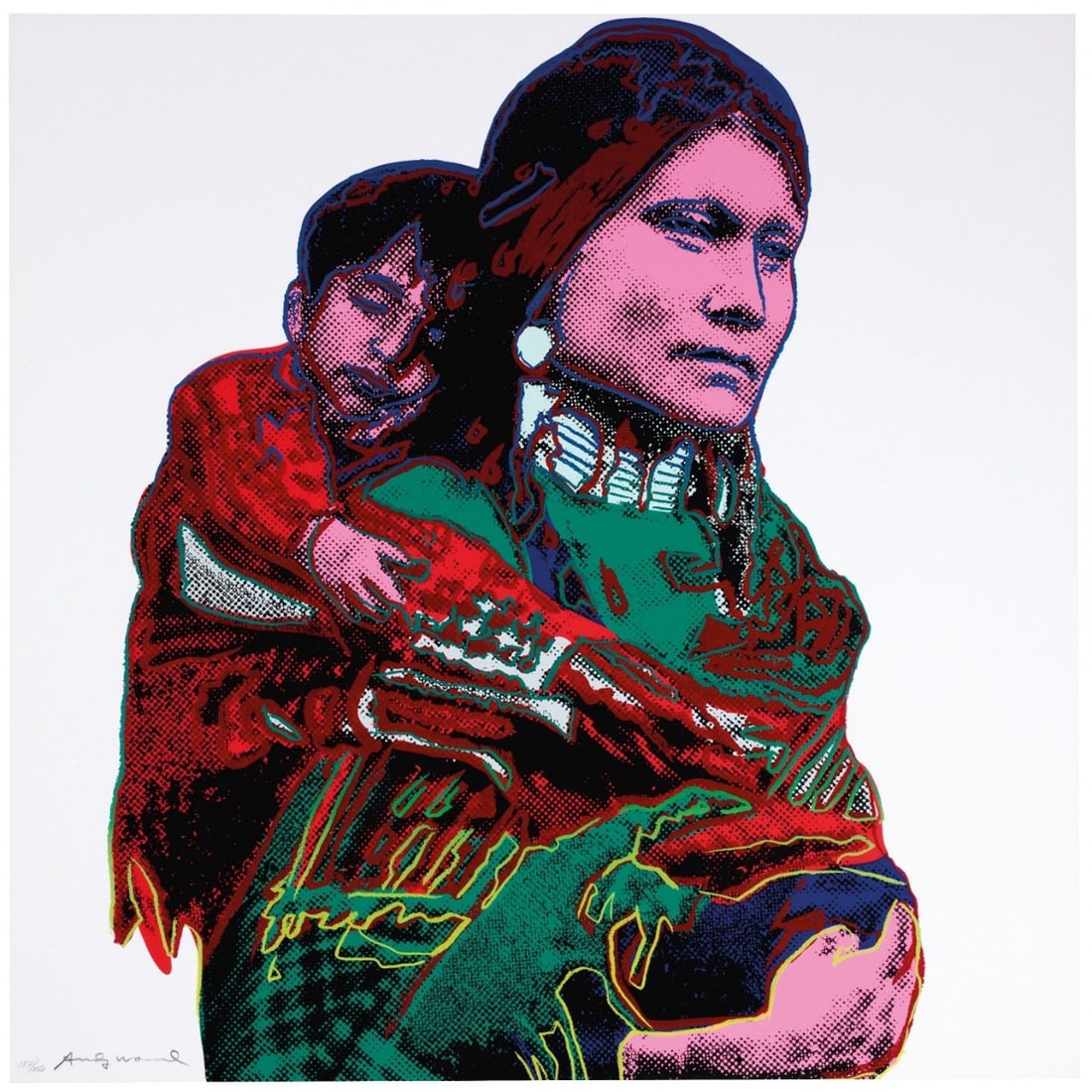Andy Warhol - Serigraph - Cowboys &Indians - Signed: Artist: Warhol, Andy Title: Cowboys &Indians - Mother and Child Technique: Serigraphic on Lenox museum board size: 91,4 x 91,4 cm. (36 x 36 inch) Framed: Not framed More Information Andy Wahol,