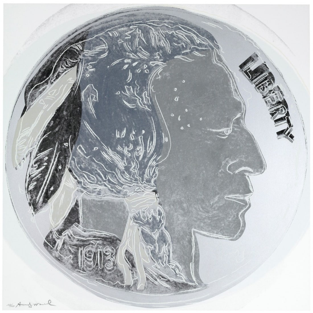 Andy Warhol - Serigraph - Cowboys &Indians - Signed: Artist: Warhol, Andy Title: Cowboys &Indians - Indian Head Nickel Technique: Serigraphic on Lenox museum board size: 91,4 x 91,4 cm. (36 x 36 inch) Framed: Not framed More Information Andy Wahol,