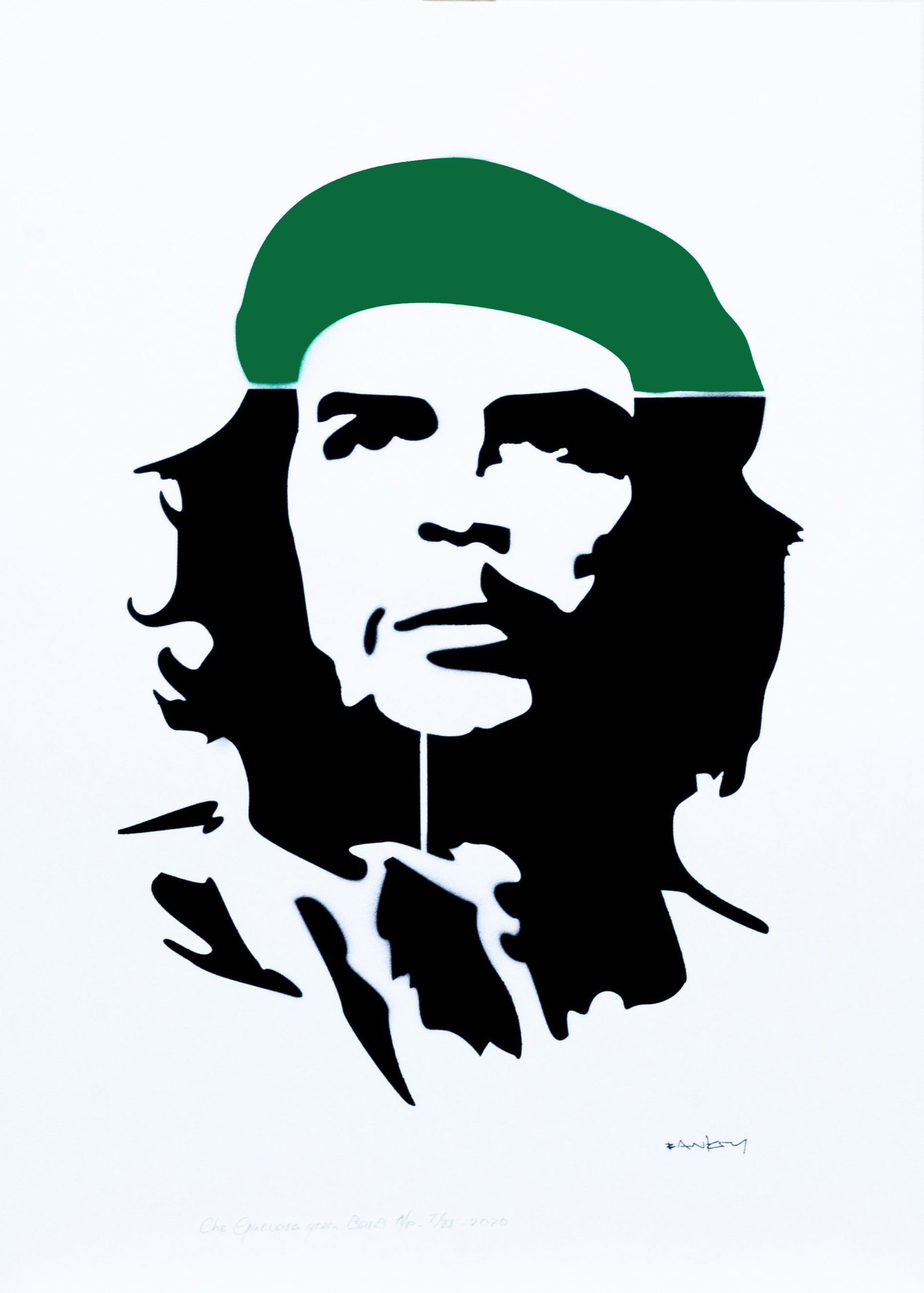 Banksy, after - Stencil / Spray.: Artist: Banksy, after Title: Che Guevara Green Beret Technique: Stencil/Spray on Arches paper 360 g size: 70 x 50 cm. (27,55 x 19,7 inch) Framed: Not framed More Information Title: Che Guevara Green