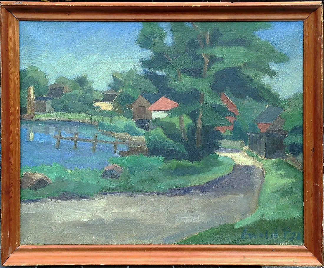 Petersen, Ewald - Dorfszene - Oil Painting - Hand-signed: Artist: Petersen, Ewald Title: Dorfszene Technique: Oil painting on Canvas size: 75 x 61 cm. (29,55 x 24 inch) More Information Hand signed with Ewald P. Oil Painting on old canvas. Great and