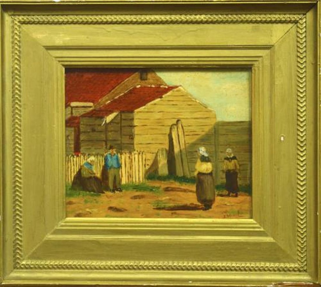 Kruider, J. - Oil Painting: Artist: Kruider, J. Title: Boerenhuis Technique: Oil painting on Panel size: 25,5 x 30,5 cm. (10,05 x 12 inch) More Information Handsigned and dated. Dutch school. Comes with ori