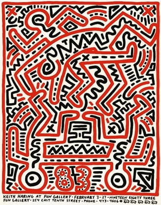 Keith Haring - Serigraph: Artist: Haring, Keith Title: Fun Gallery Technique: Serigraphic on Paper size: 74 x 58 cm. (29,15 x 22,85 inch) Framed: Not framed More Information About the artist Keith Allen Haring (1958–1990),