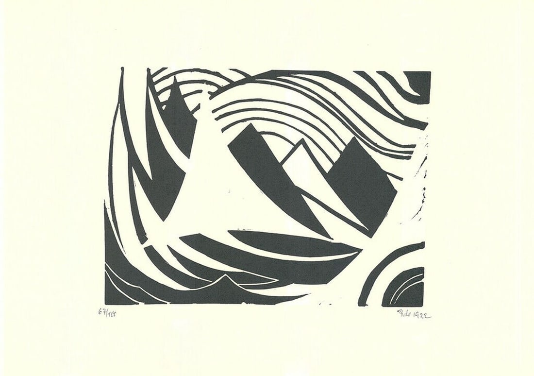 Maatsch, Thilo - Woodcut.: Artist: Maatsch, Thilo Title: Composition Technique: Woodcut on Velin Handmade paper size: 30,5 x 43 cm. (12 x 16,95 inch) Framed: Not framed More Information Hand-Signed and dated. Publisher: